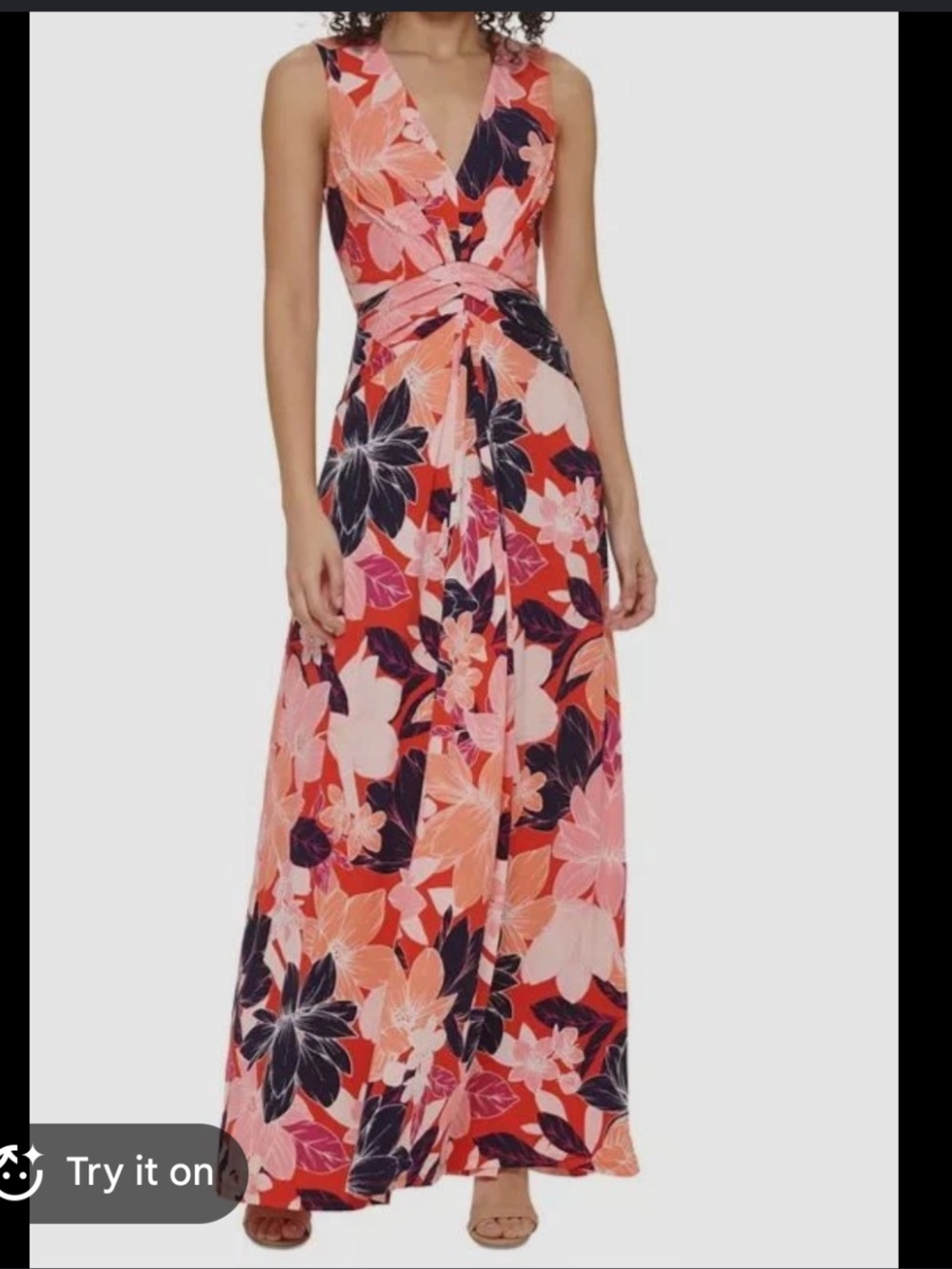 Jessica Howard Coral & Navy Floral Sleeveless Maxi Dress